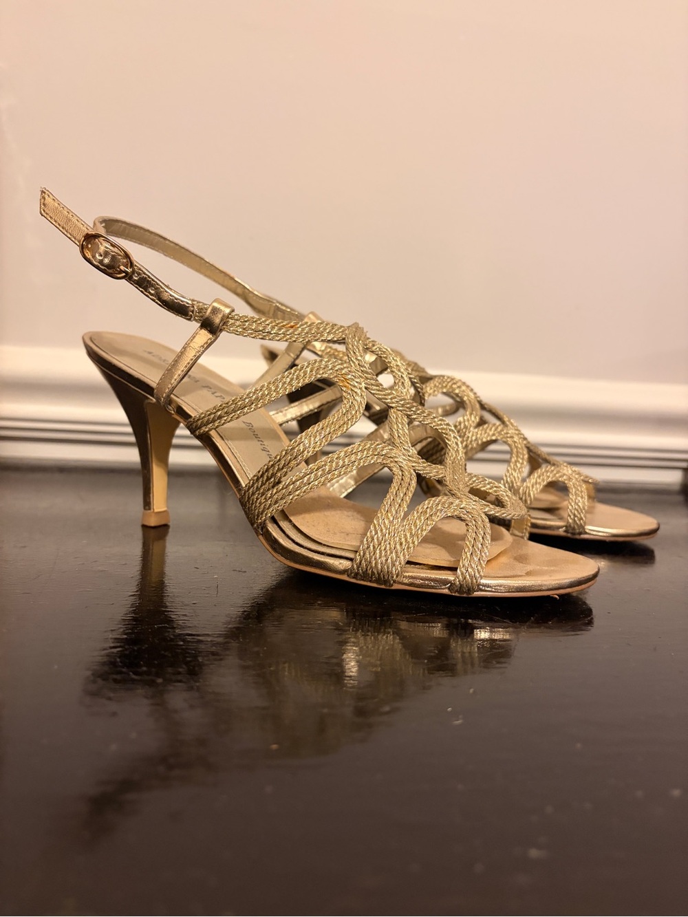 Adrianna Papell Metallic Gold Braided Strappy Slingback Heels